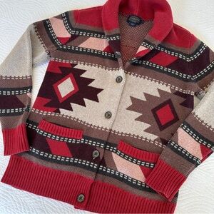 Pendleton Southwestern cotton/wool blend cardigan sweater, Small